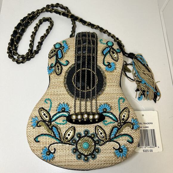 Mary Frances Handbags - Mary Frances Unplugged Cream Woven and NWT Turquoise Beaded Guitar Bag *RARE